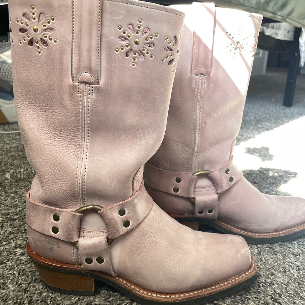 Pink Harness Frye Western Boots